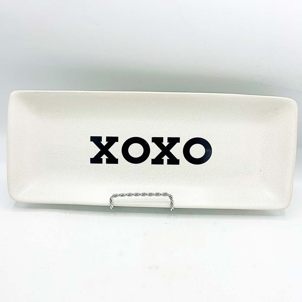 Pottery Barn XOXO Ceramic Serving Tray White Rectangular Valentine Decor 12"
